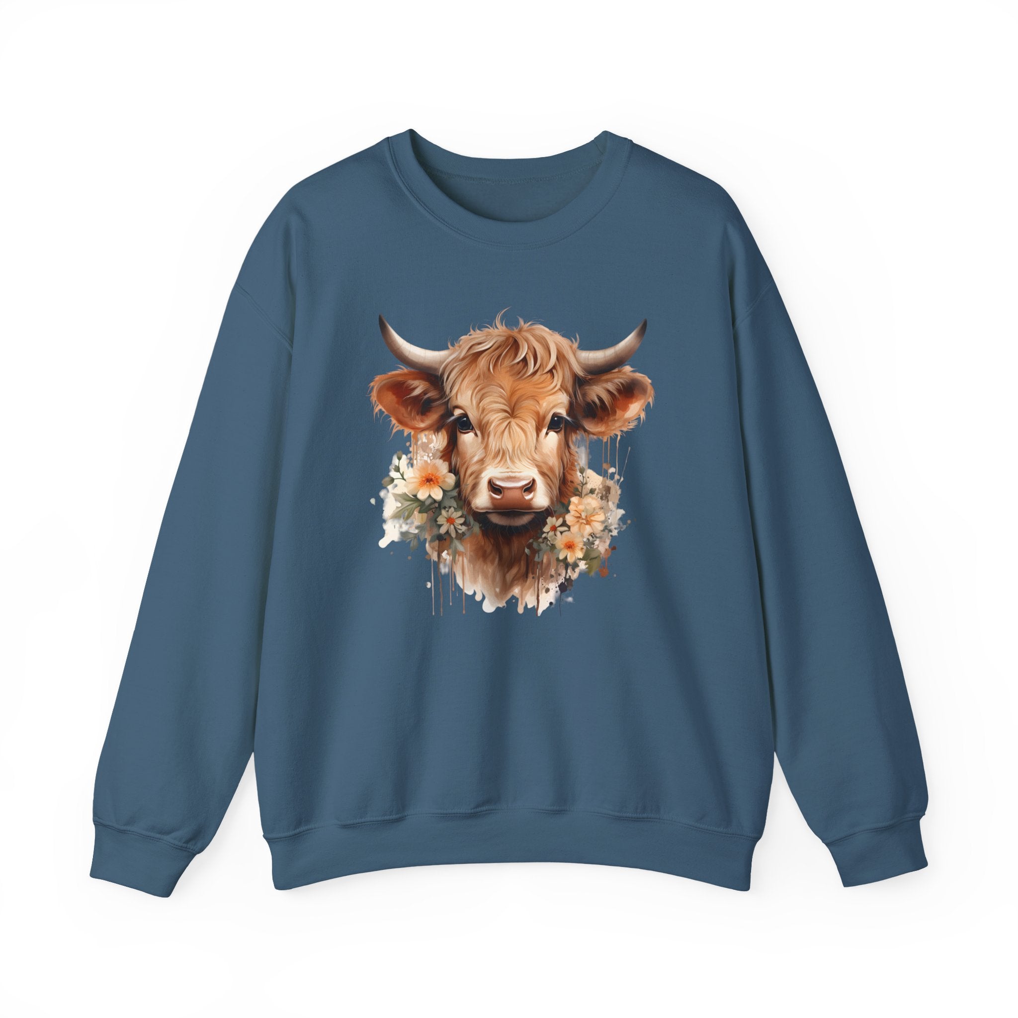 Cow Floral Crewneck Sweatshirt — Cute Cow Face with Daisies