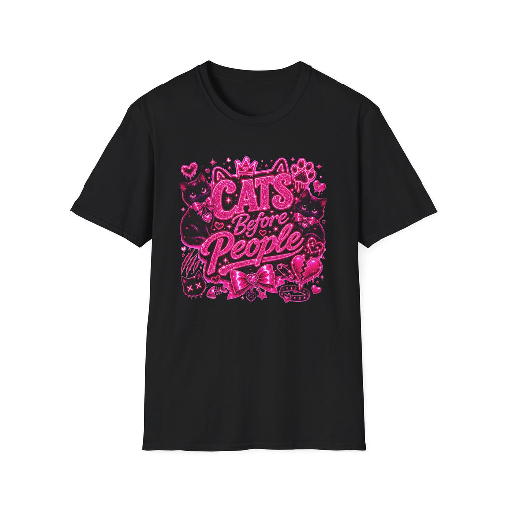 Cats Before People T-Shirt – Cute Pink Cat Graphic Tee