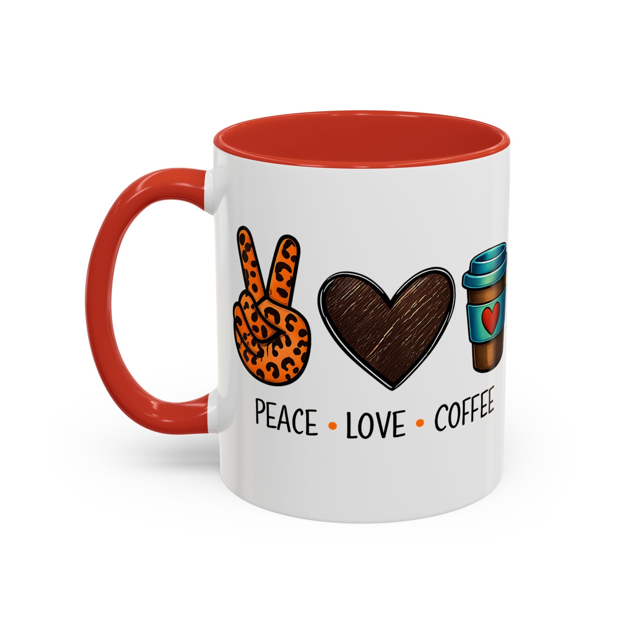 Peace • Love • Coffee Accent Mug — Leopard Peace Sign Coffee Lover Gift
