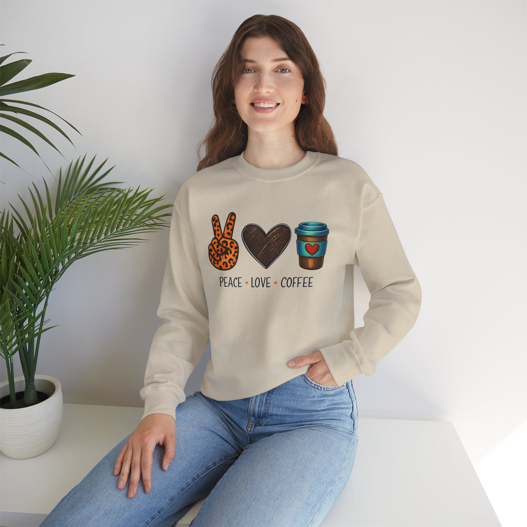 Peace • Love • Coffee Sweatshirt — Cozy Coffee Lover Crewneck