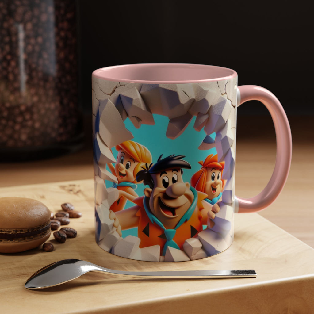 Flintstones "Break Through" Accent Coffee Mug — Retro Cartoon Stone Age Design (11/15 oz)