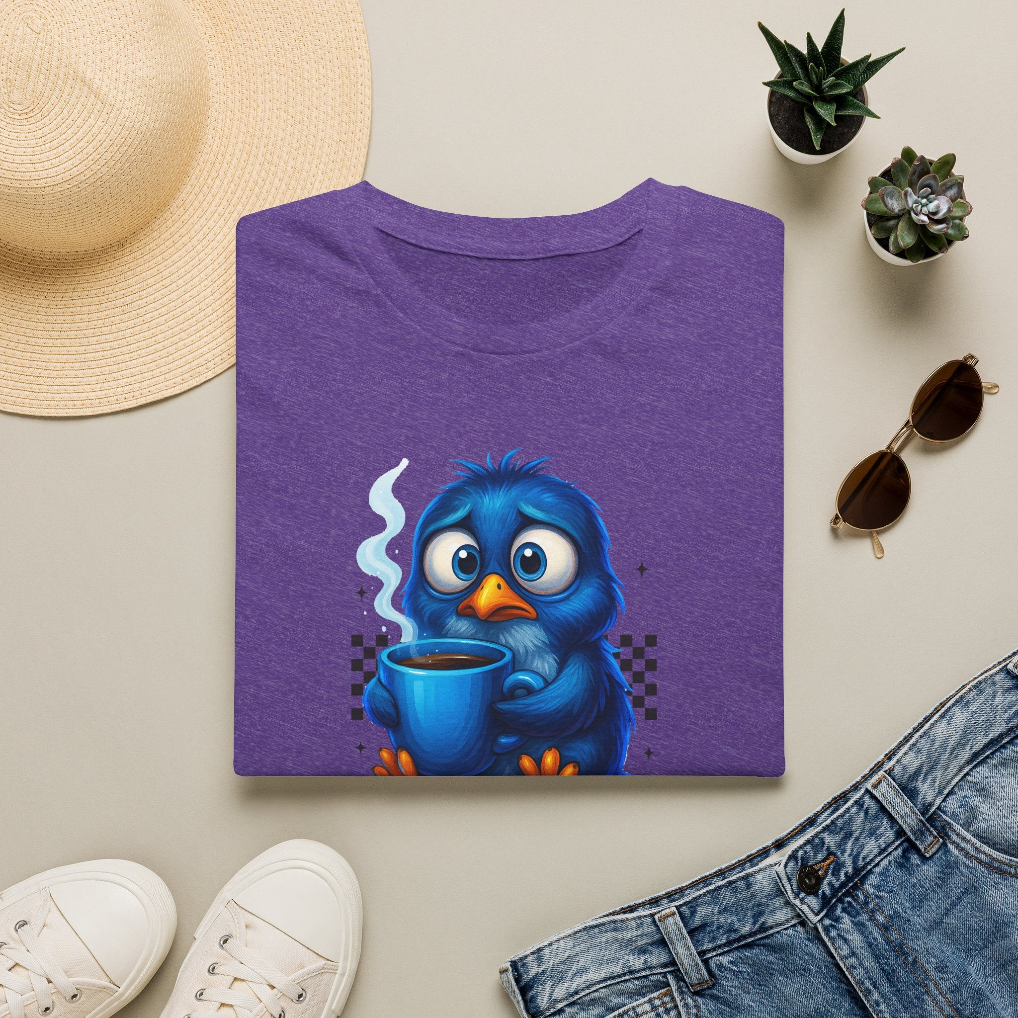 Cute Blue Bird 'Coffee First Adult' Graphic Tee — T-Shirt