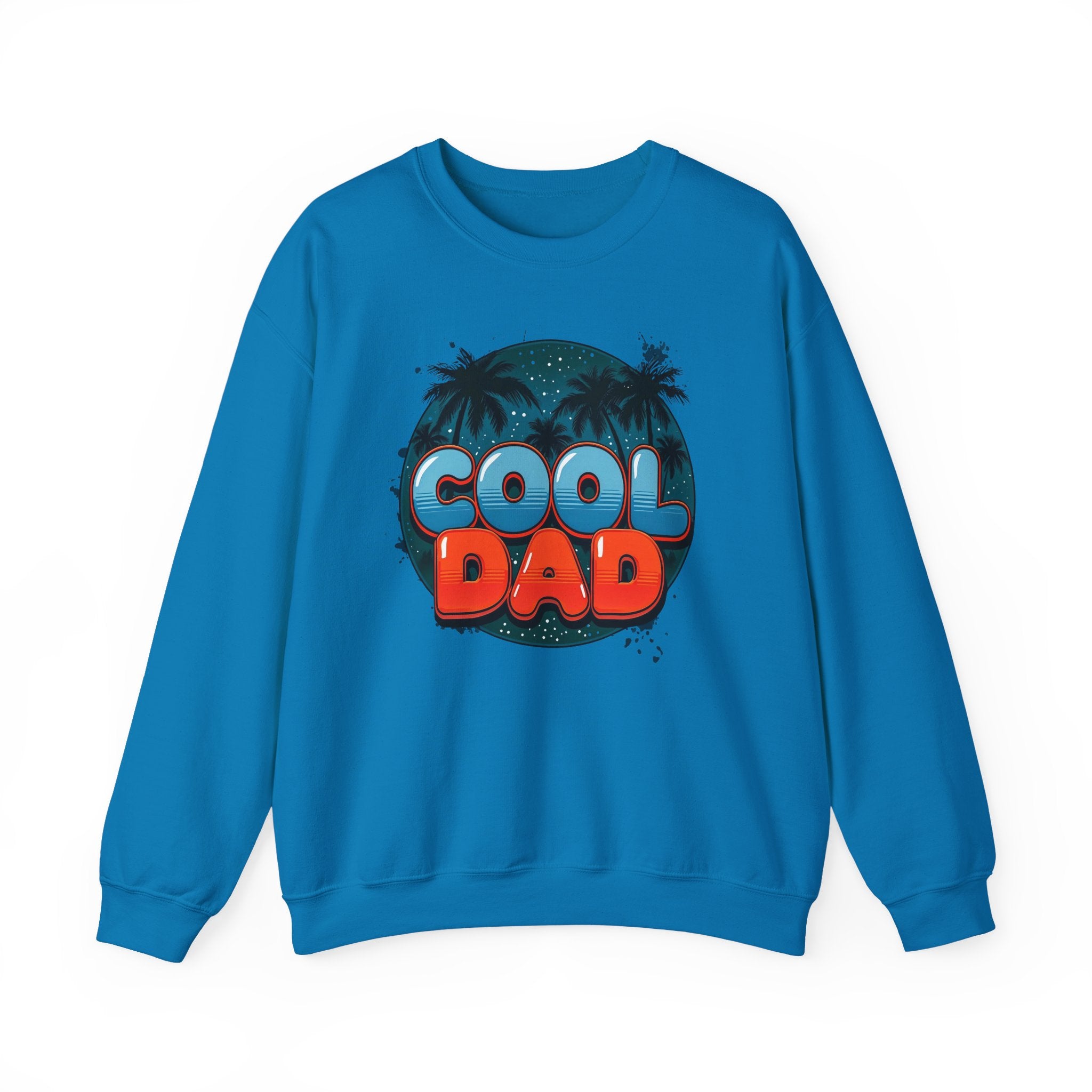 Cool Dad Crewneck Sweatshirt — Retro Night Sky Beach Palm Graphic Dad Shirt for Father’s Day