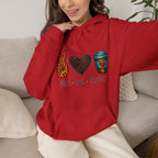 Peace • Love • Coffee Hoodie — Leopard Peace Sign & Coffee Cup Graphic Sweatshirt