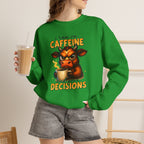 Caffeine-Fueled Cow Sweatshirt — "I Run on Caffeine and Questionable Decisions" Cozy Crewneck