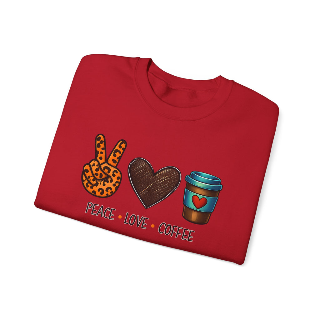 Peace • Love • Coffee Sweatshirt — Cozy Coffee Lover Crewneck