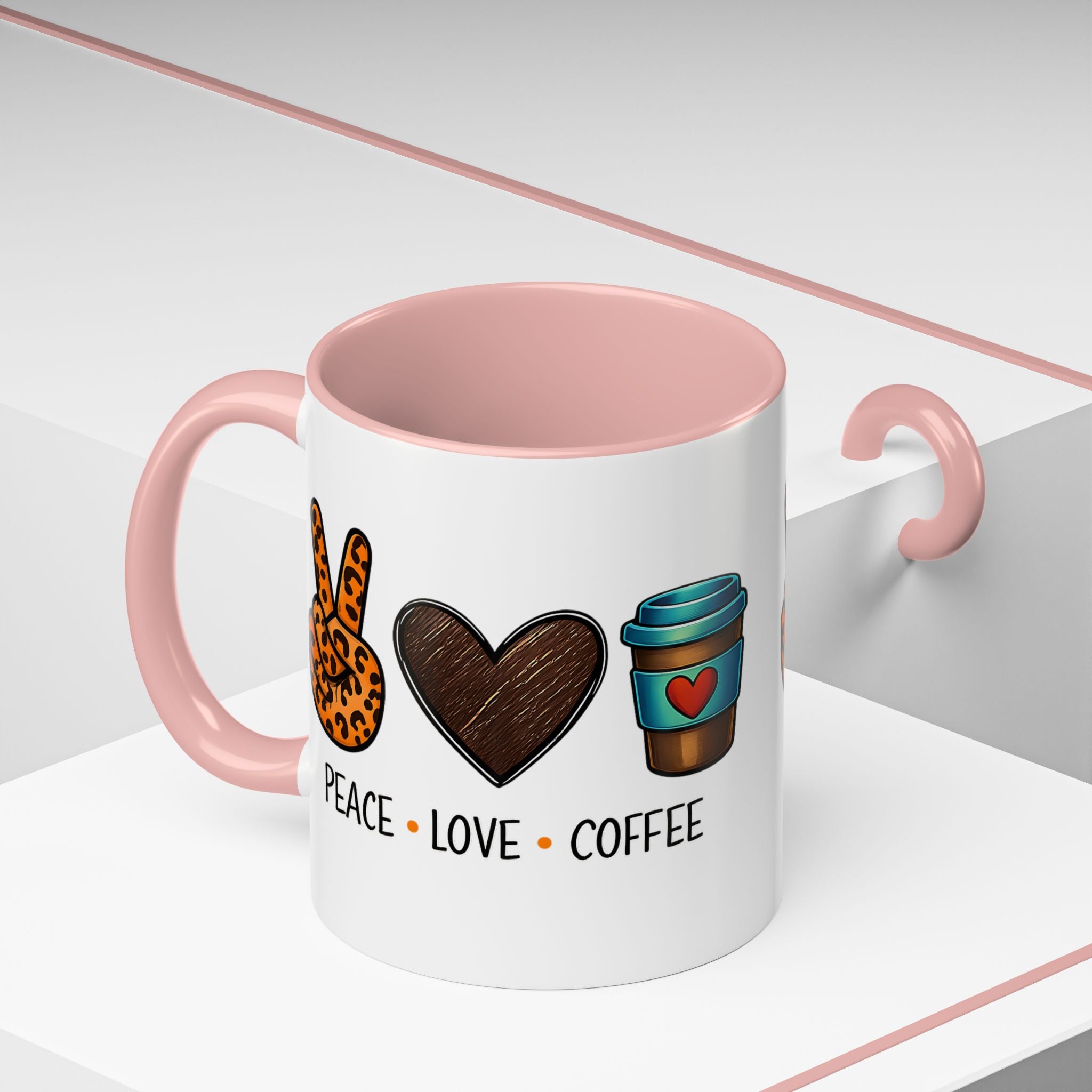 Peace • Love • Coffee Accent Mug — Leopard Peace Sign Coffee Lover Gift