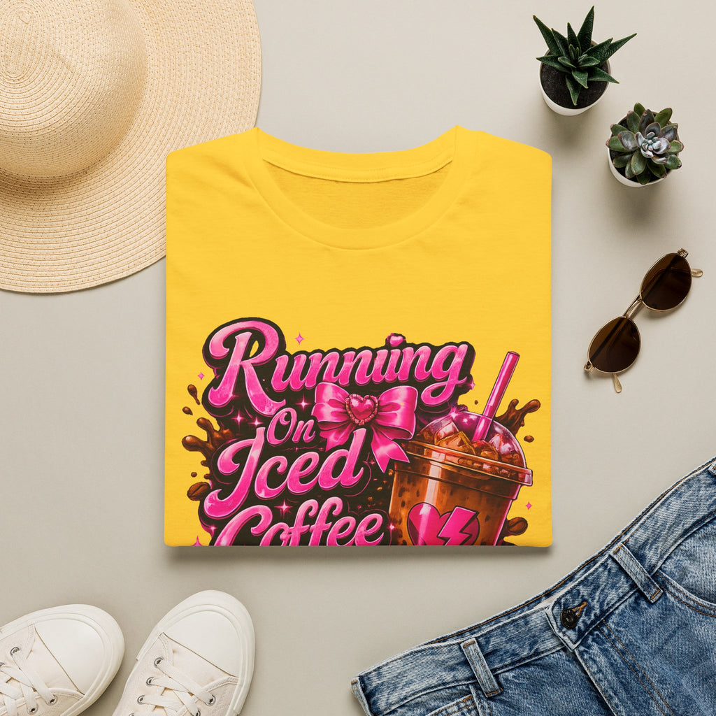 Running on Iced Coffee T-Shirt — Cute Pink Coffee Graphic Tee