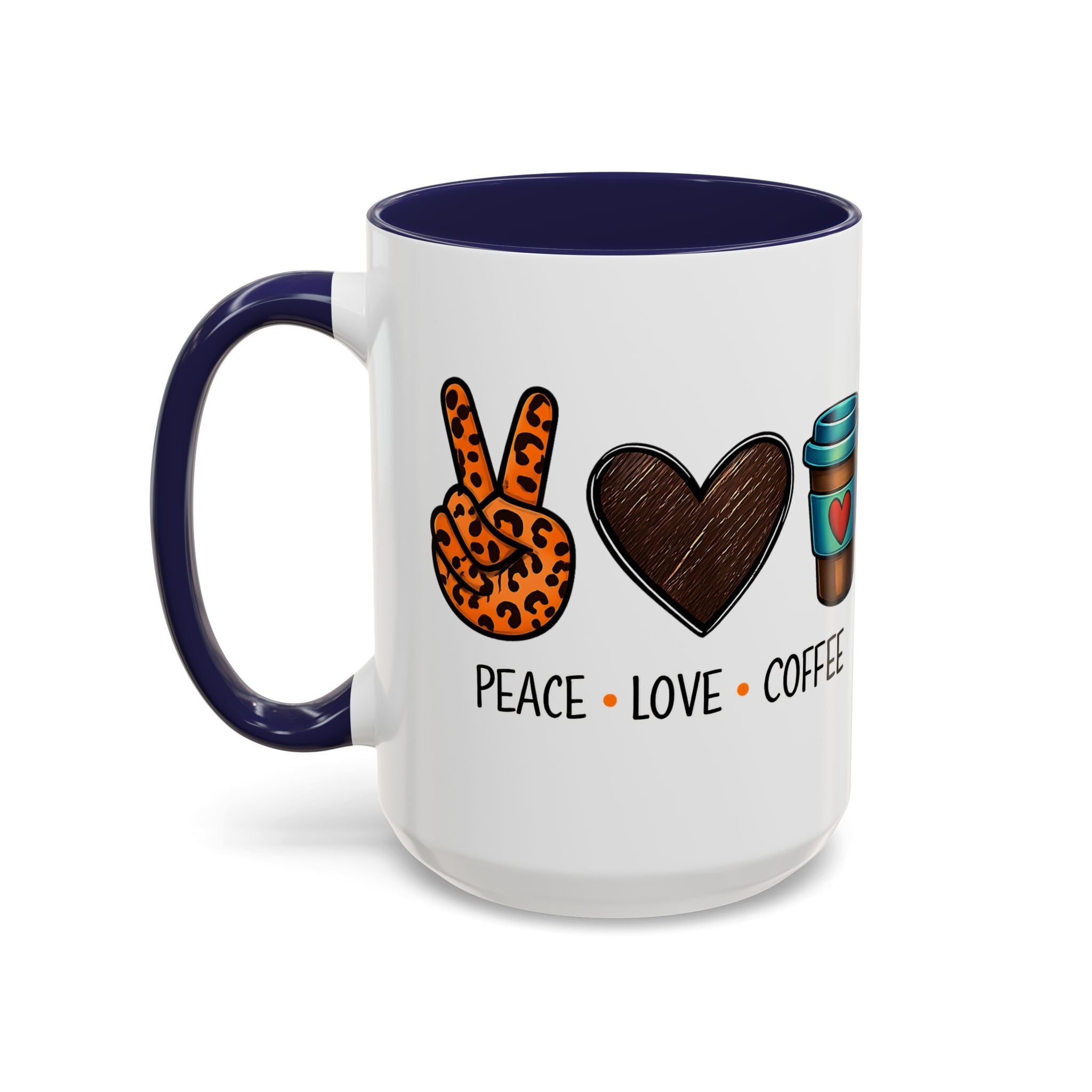 Peace • Love • Coffee Accent Mug — Leopard Peace Sign Coffee Lover Gift