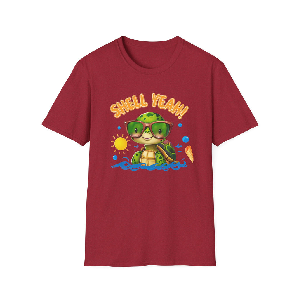 Shell Yeah Turtle T-Shirt — Cute Summer Beach Tee with Sunglasses & Surfboard