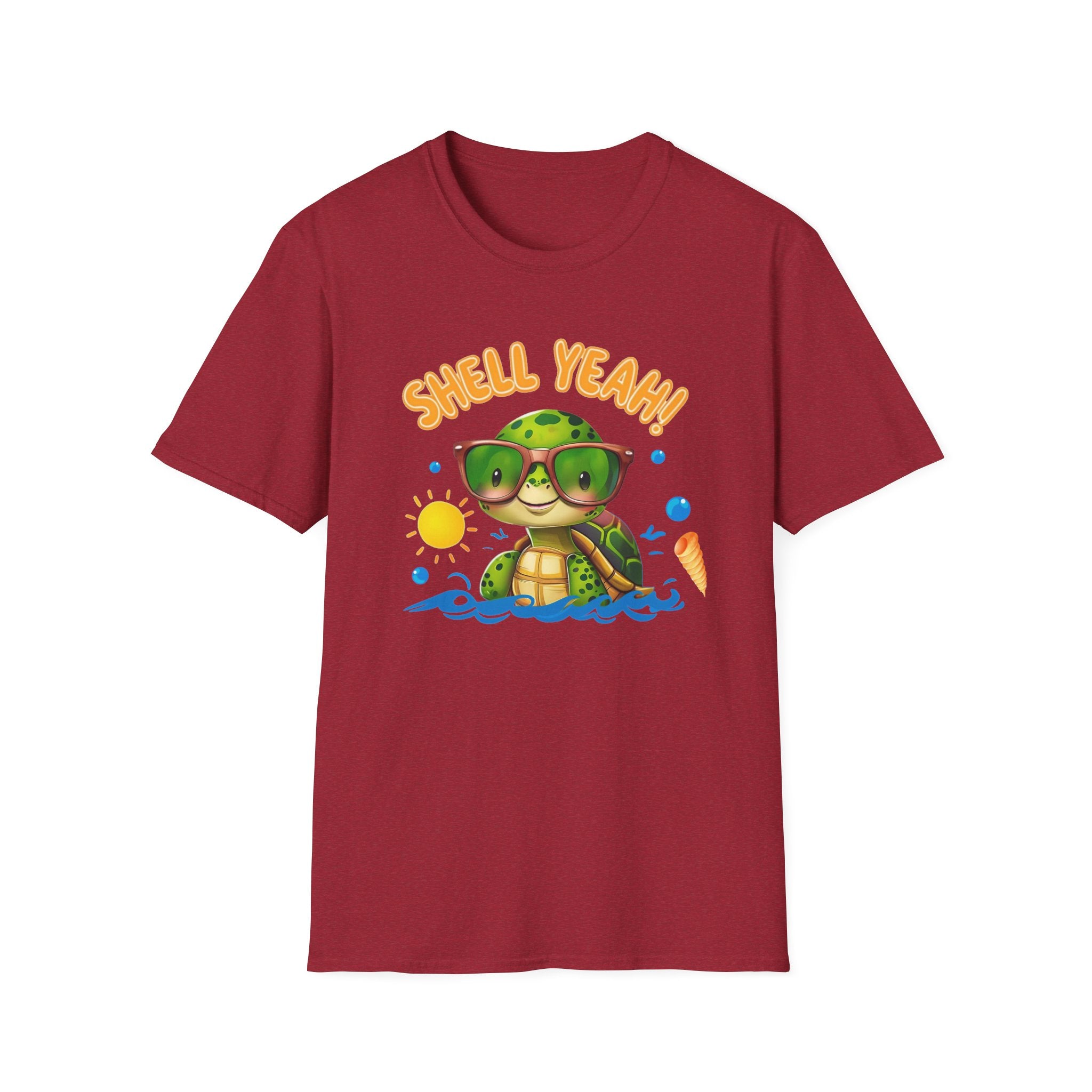 Shell Yeah Turtle T-Shirt — Cute Summer Beach Tee with Sunglasses & Surfboard