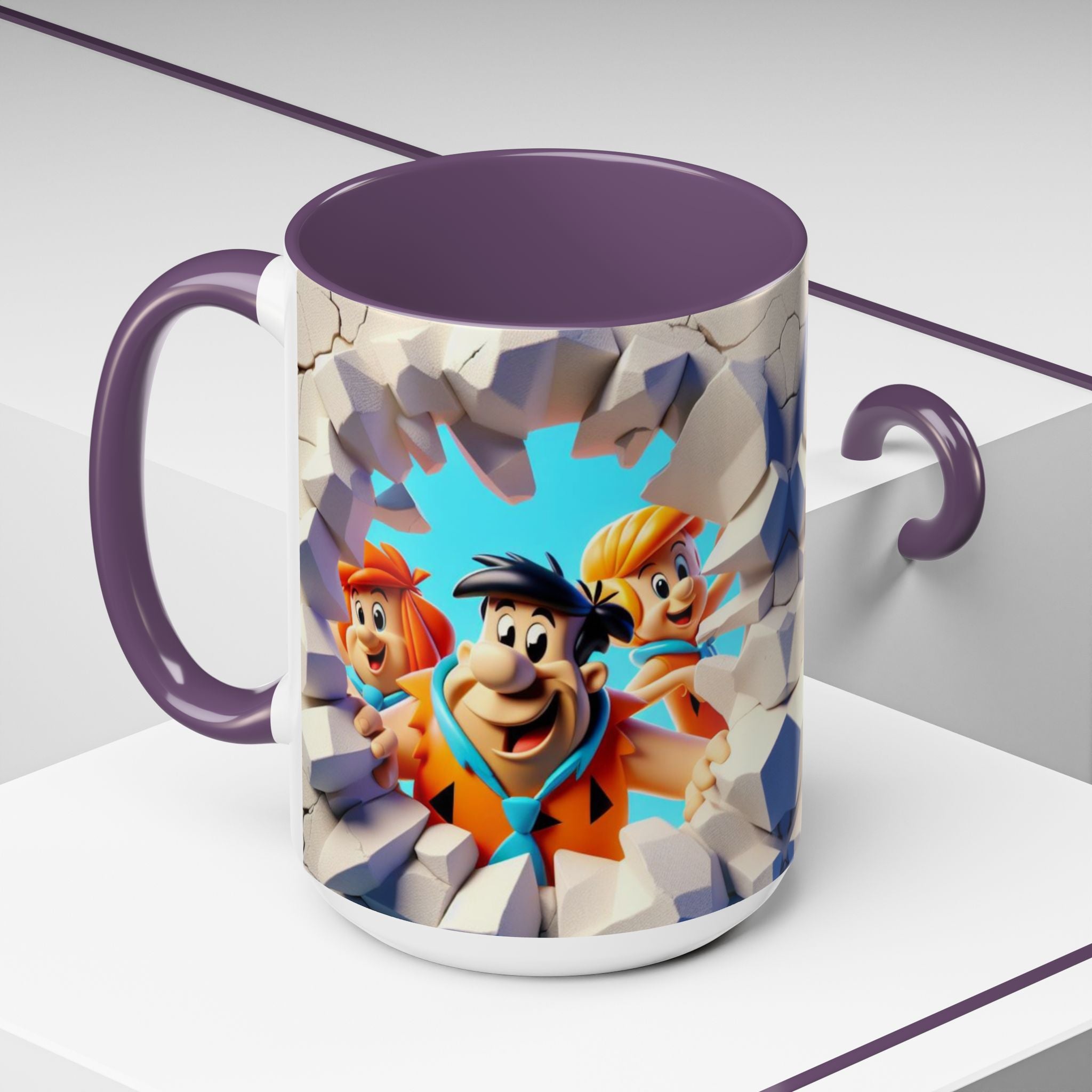 Flintstones "Break Through" Accent Coffee Mug — Retro Cartoon Stone Age Design (11/15 oz)
