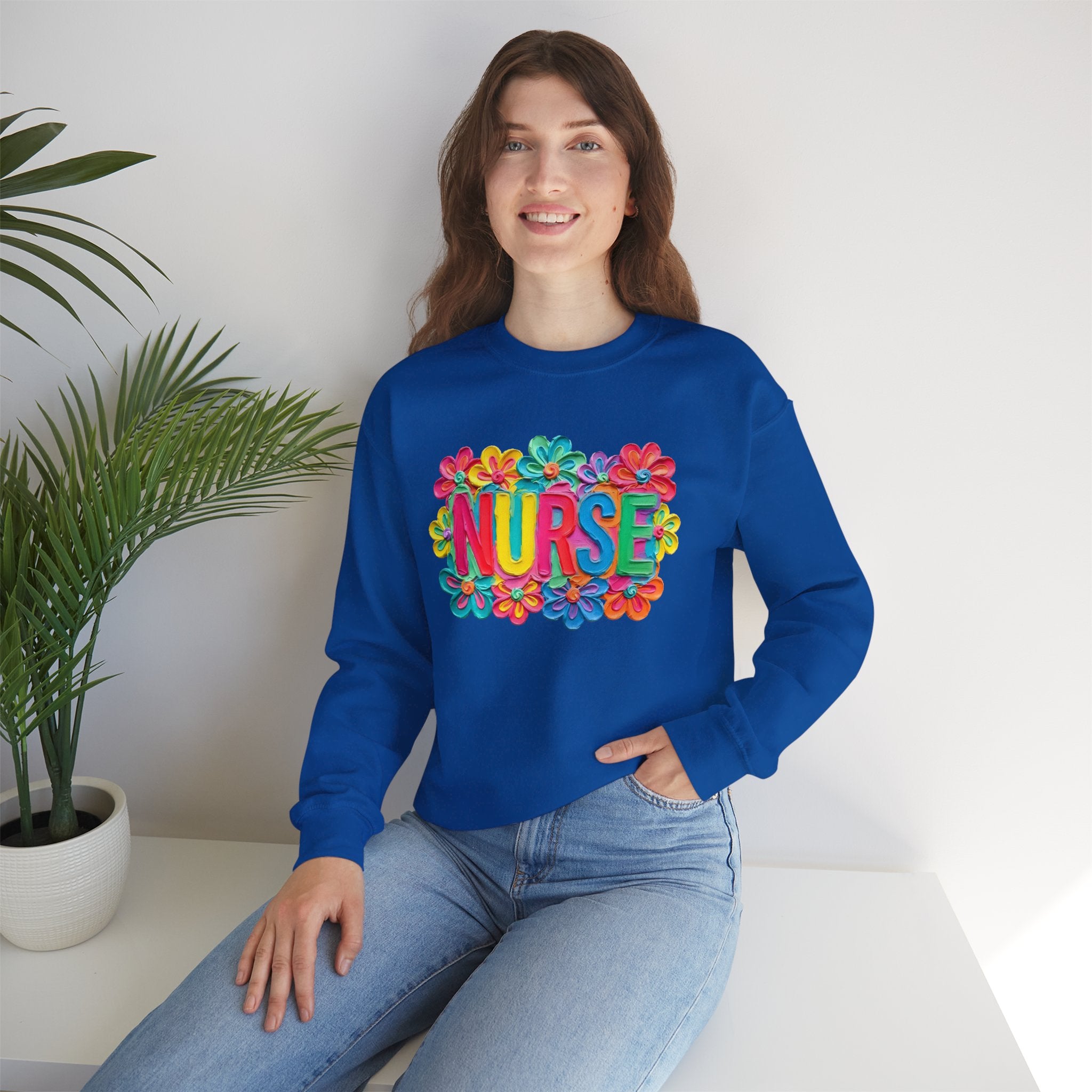 Nurse Floral Crewneck Sweatshirt — Colorful Flower Nursing Sweatshirt