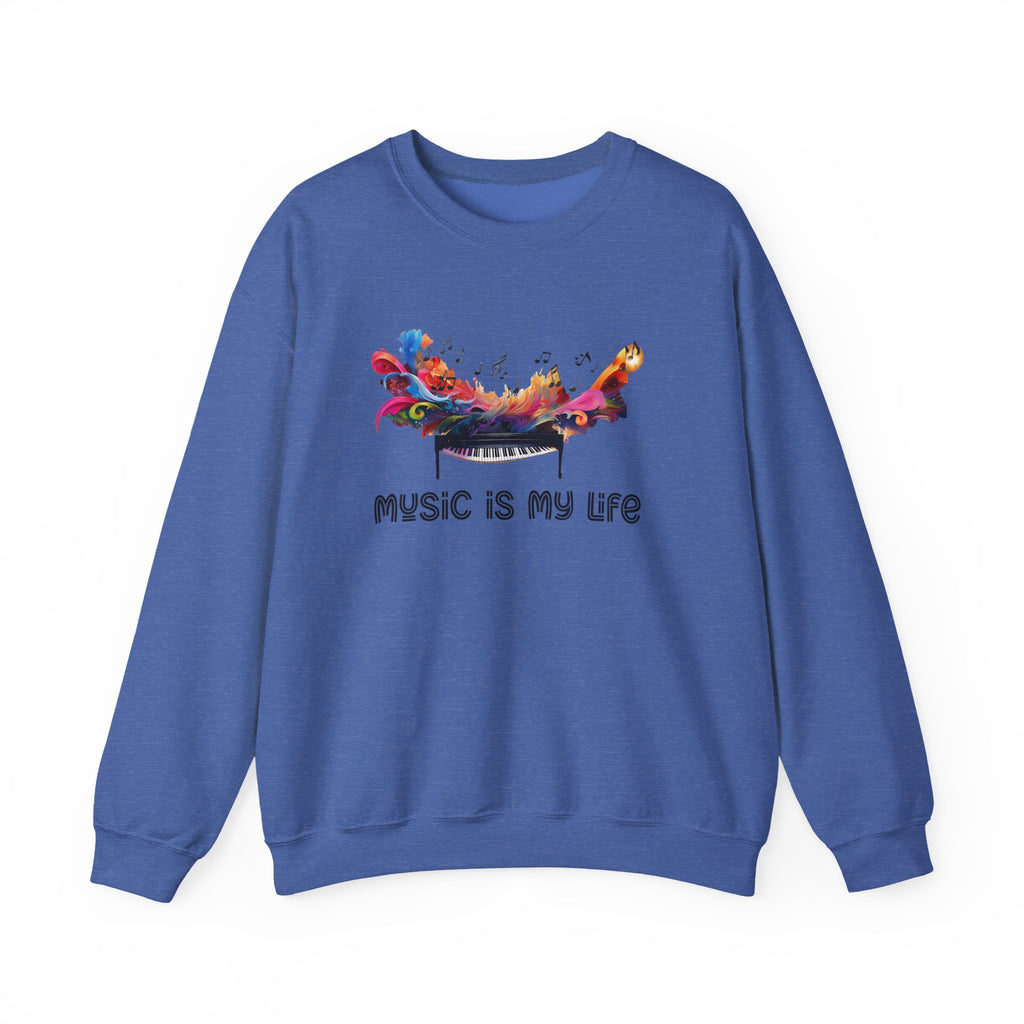 Music Is My Life Sweatshirt — Colorful Piano Graphic Crewneck