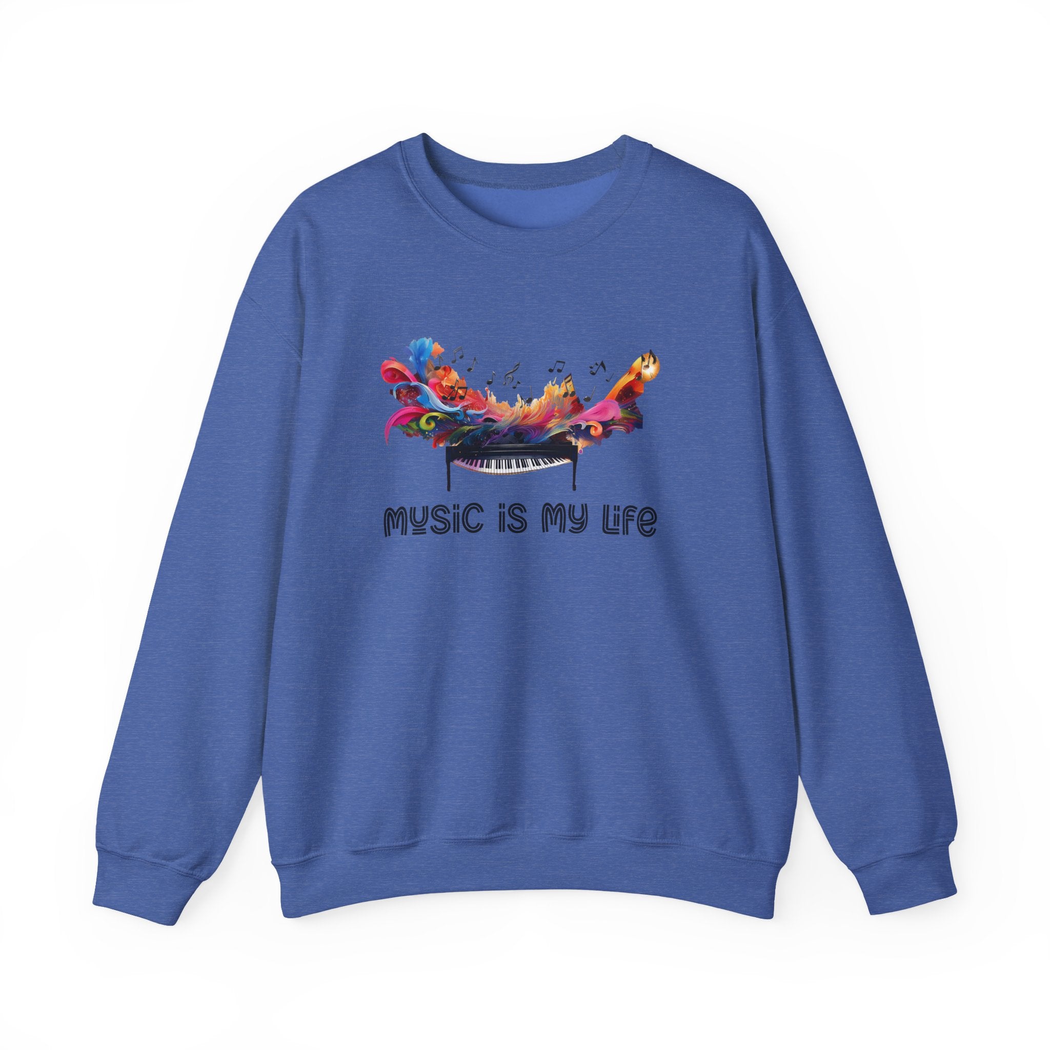 Music Is My Life Sweatshirt — Colorful Piano Graphic Crewneck