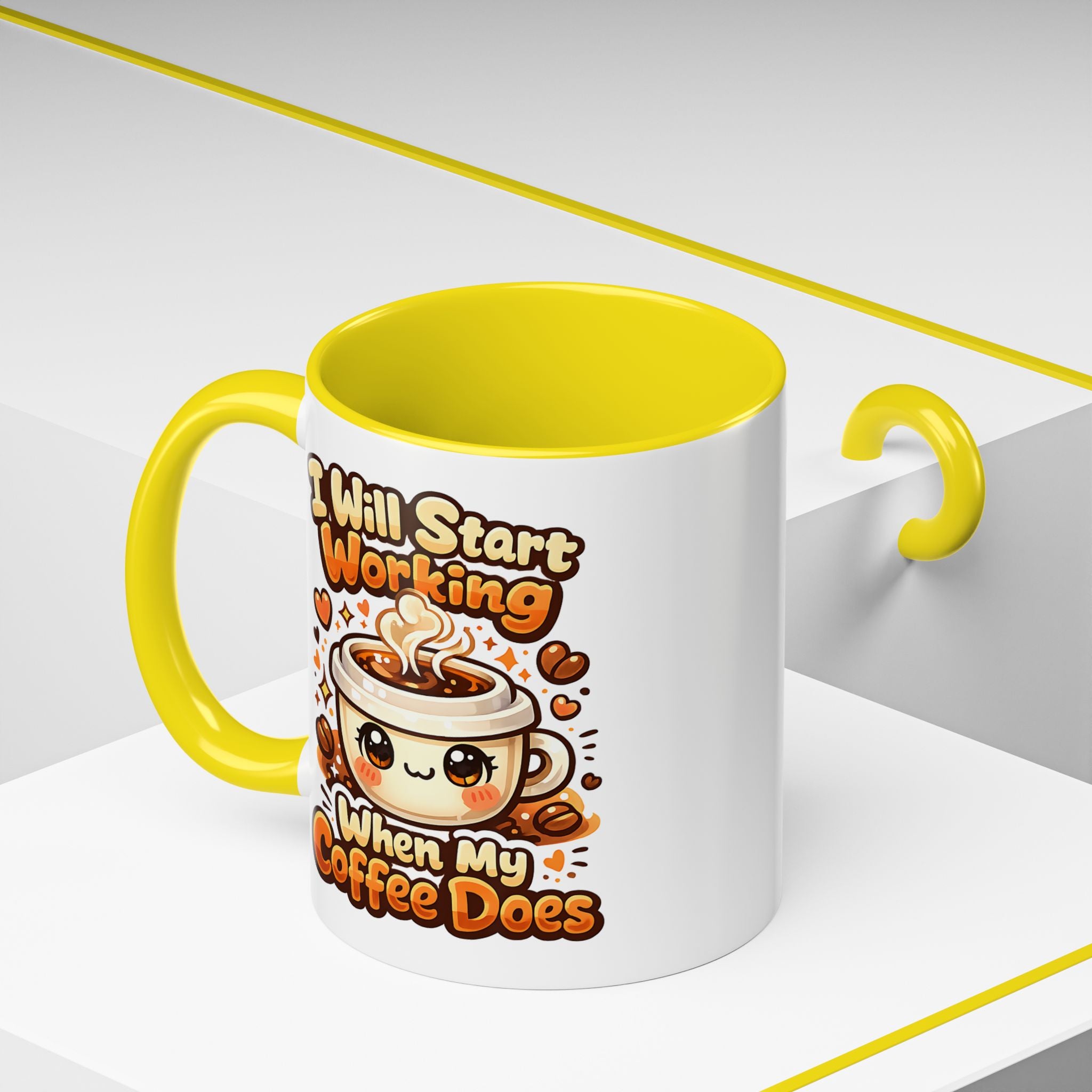 “I Will Start Working When My Coffee Does” Cute Kawaii Coffee Lover Gift — Coffee Mug