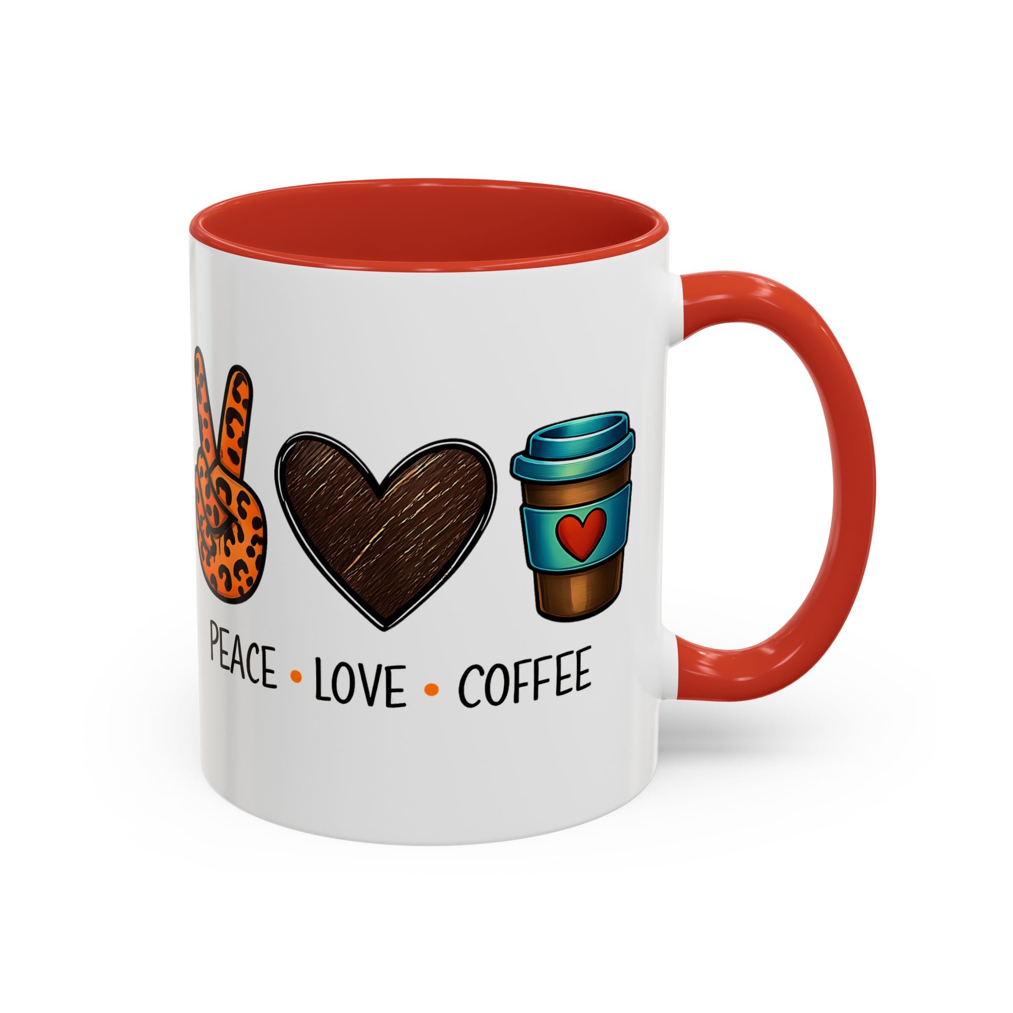 Peace • Love • Coffee Accent Mug — Leopard Peace Sign Coffee Lover Gift