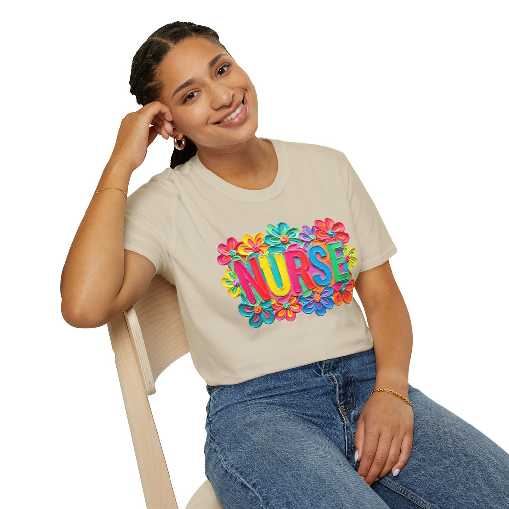 Nurse Floral Rainbow T-Shirt — Colorful Flower Tribute for Nurses