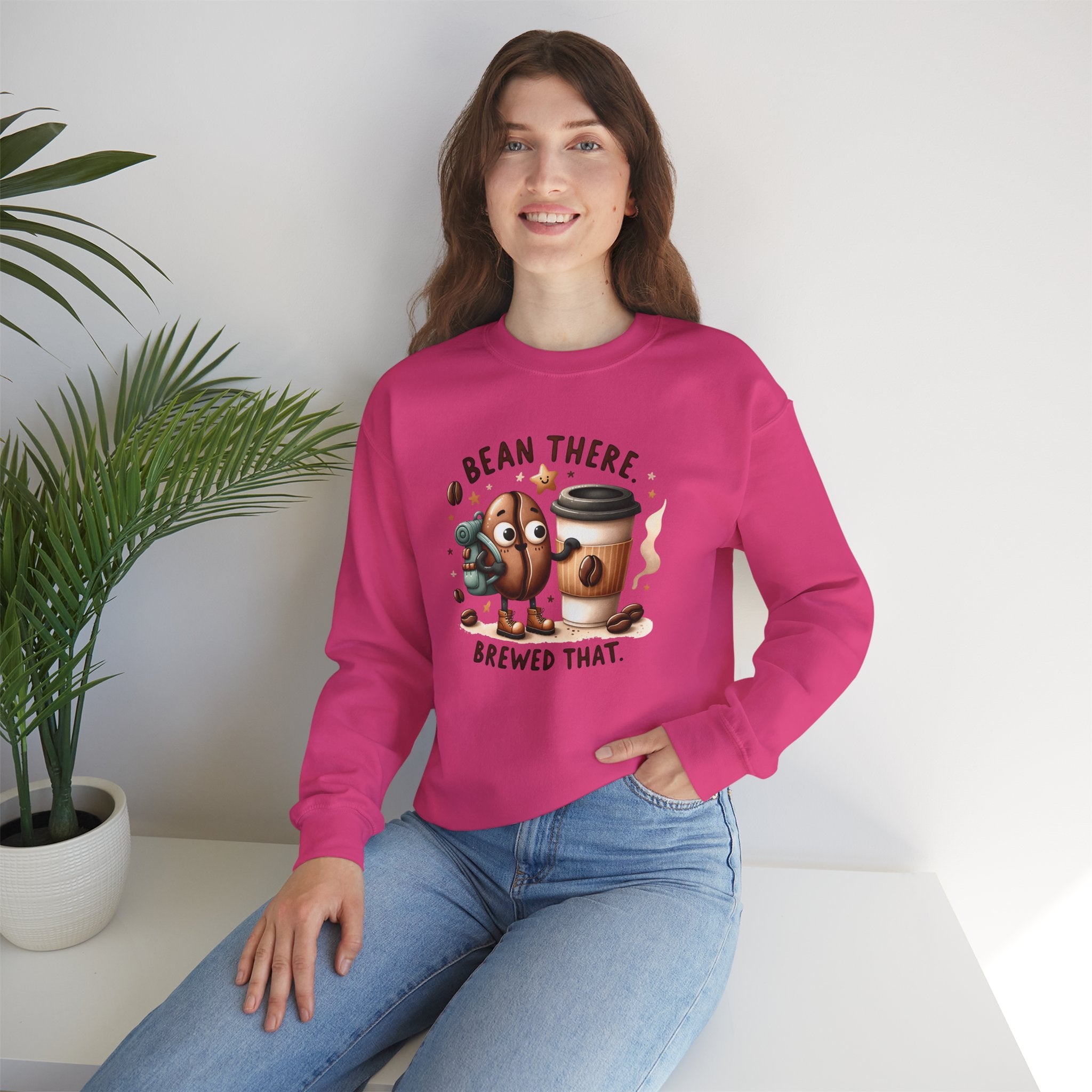 Coffee Crewneck Sweatshirt — “Bean There, Brewed That” Cute Coffee Bean Design