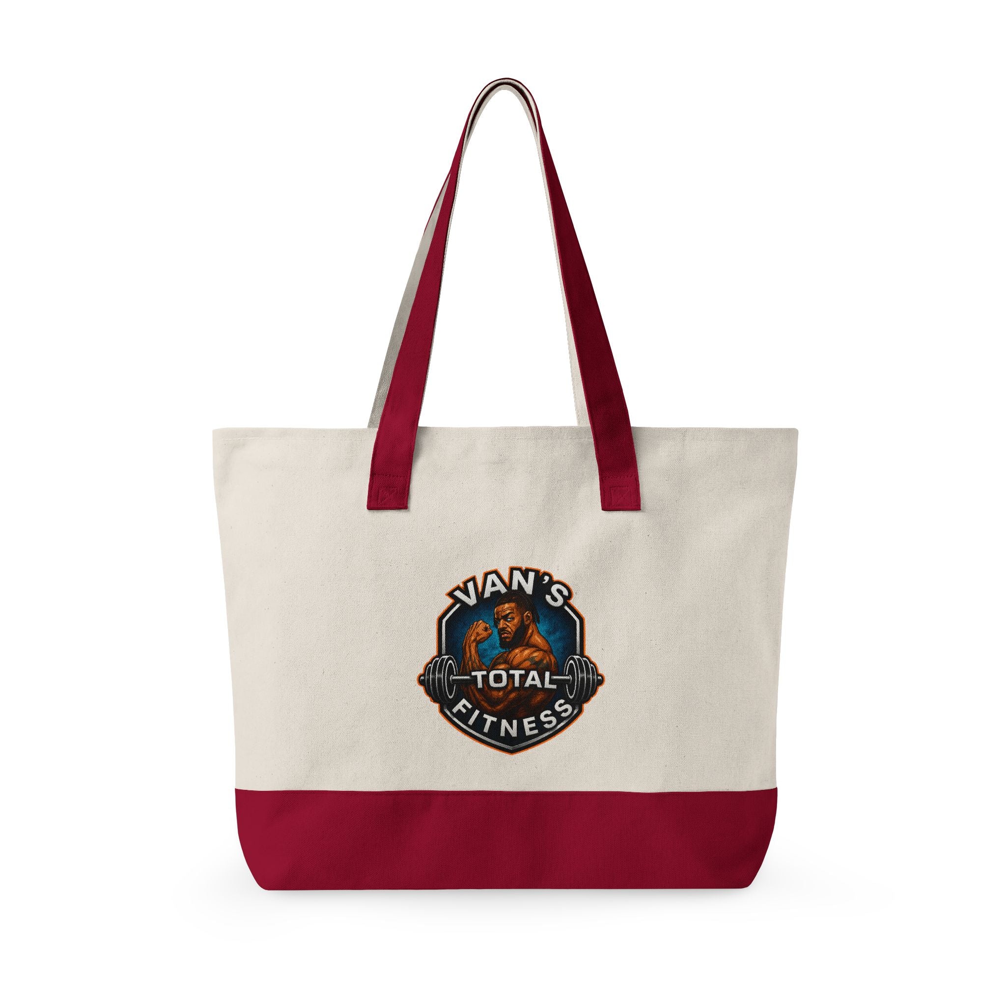 Fitness Logo Canvas Tote Bag — "Van's Total Fitness" Zippered Beach & Gym Tote