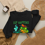 Sip Happens Sweatshirt — Funny Frog Coffee Crewneck