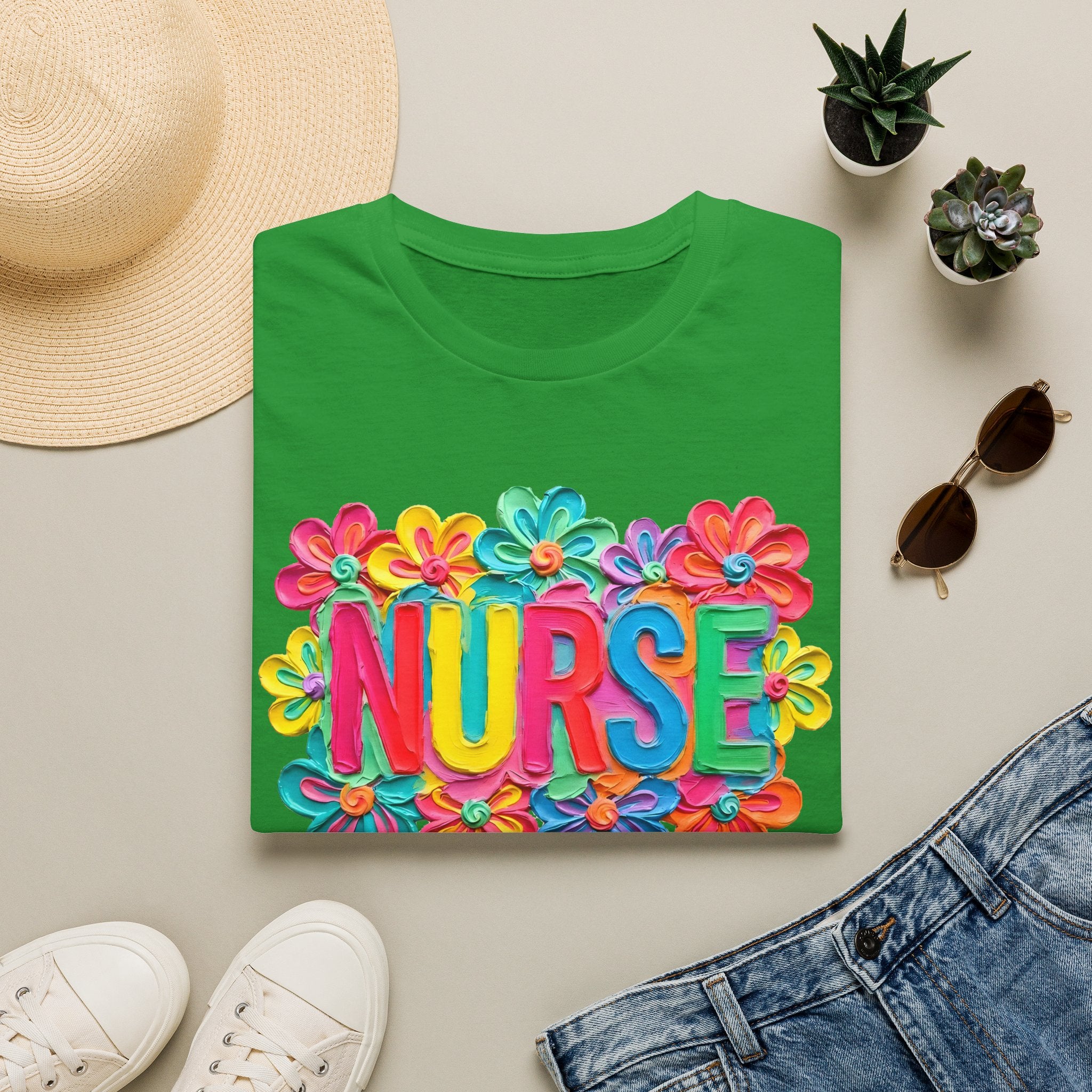 Nurse Floral Rainbow T-Shirt — Colorful Flower Tribute for Nurses