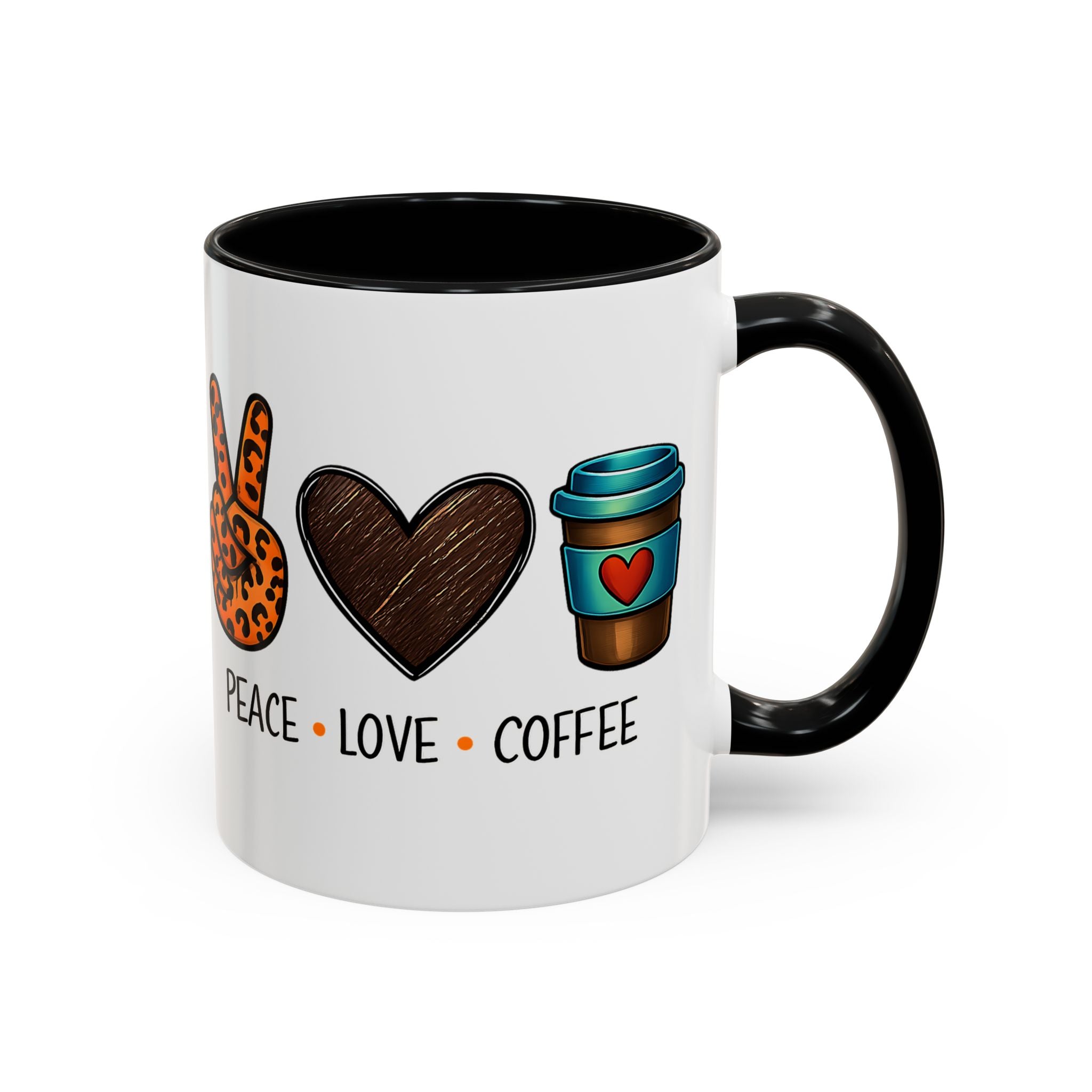 Peace • Love • Coffee Accent Mug — Leopard Peace Sign Coffee Lover Gift