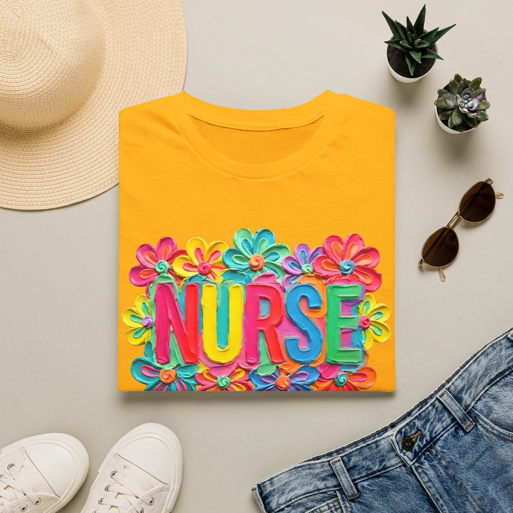 Nurse Floral Rainbow T-Shirt — Colorful Flower Tribute for Nurses