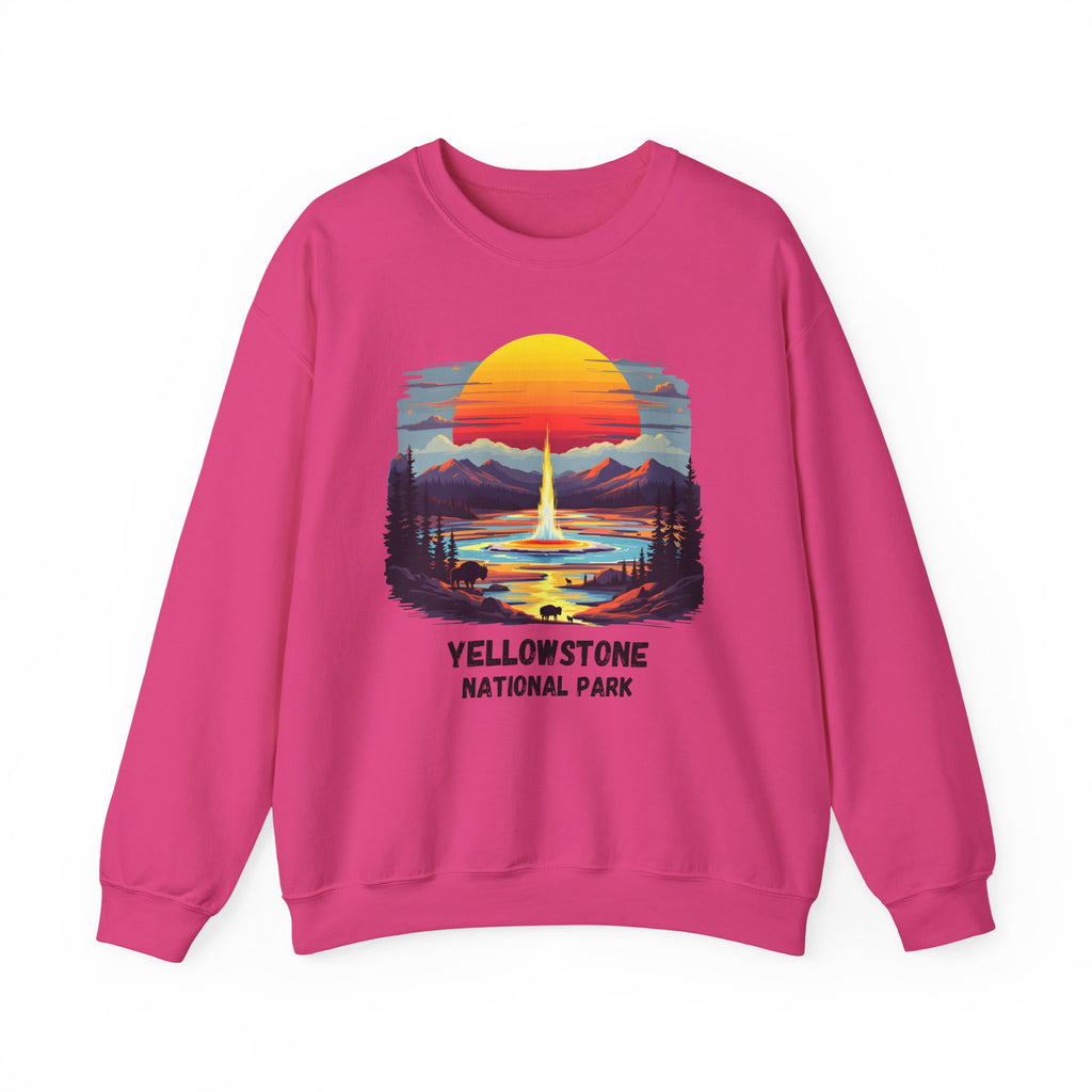 Yellowstone National Park Sweatshirt — Retro Sunset Geyser Crewneck