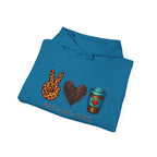 Peace • Love • Coffee Hoodie — Leopard Peace Sign & Coffee Cup Graphic Sweatshirt
