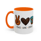 Peace • Love • Coffee Accent Mug — Leopard Peace Sign Coffee Lover Gift
