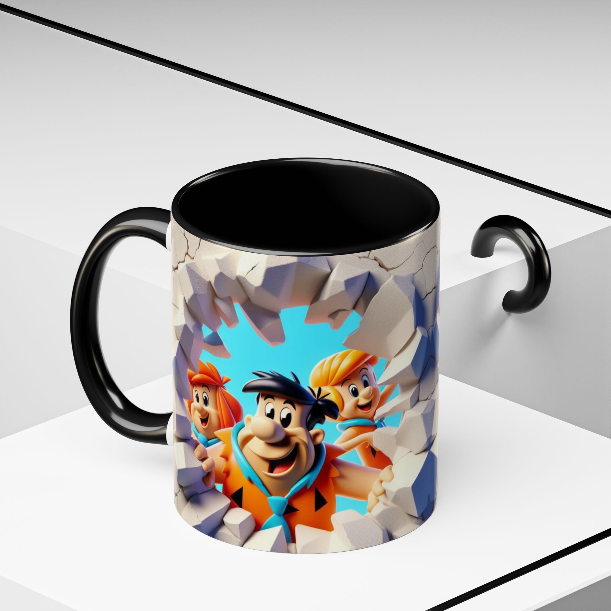 Flintstones "Break Through" Accent Coffee Mug — Retro Cartoon Stone Age Design (11/15 oz)