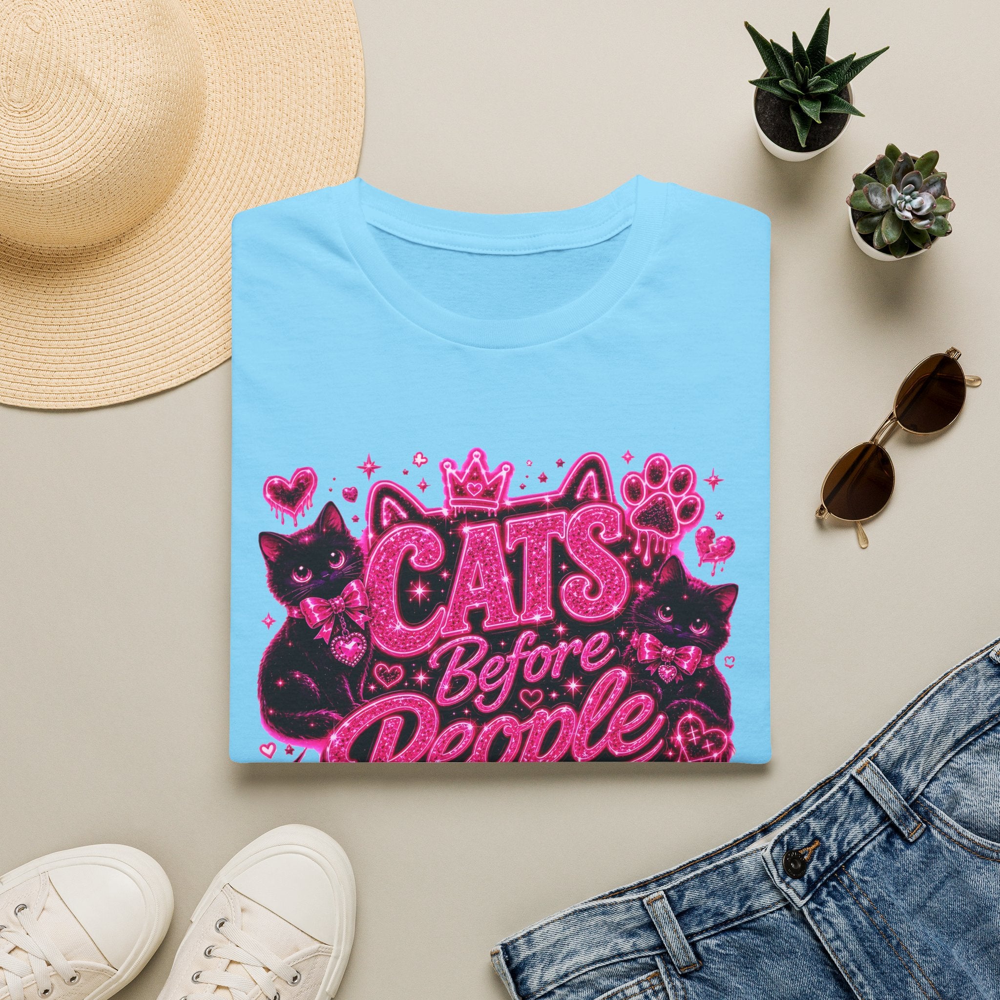 Cats Before People T-Shirt – Cute Pink Cat Graphic Tee