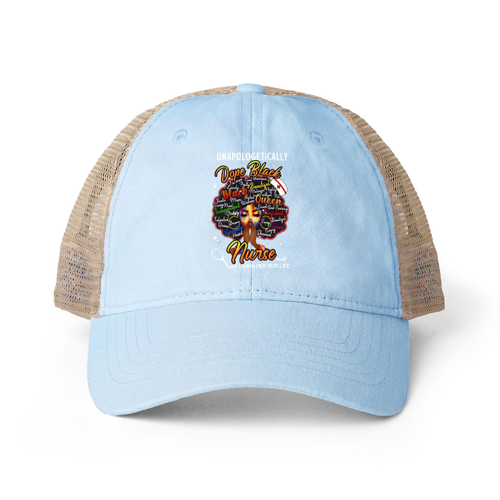 Unapologetically Dope Black Nurse - Washed Mesh-Ponytail Back Cap