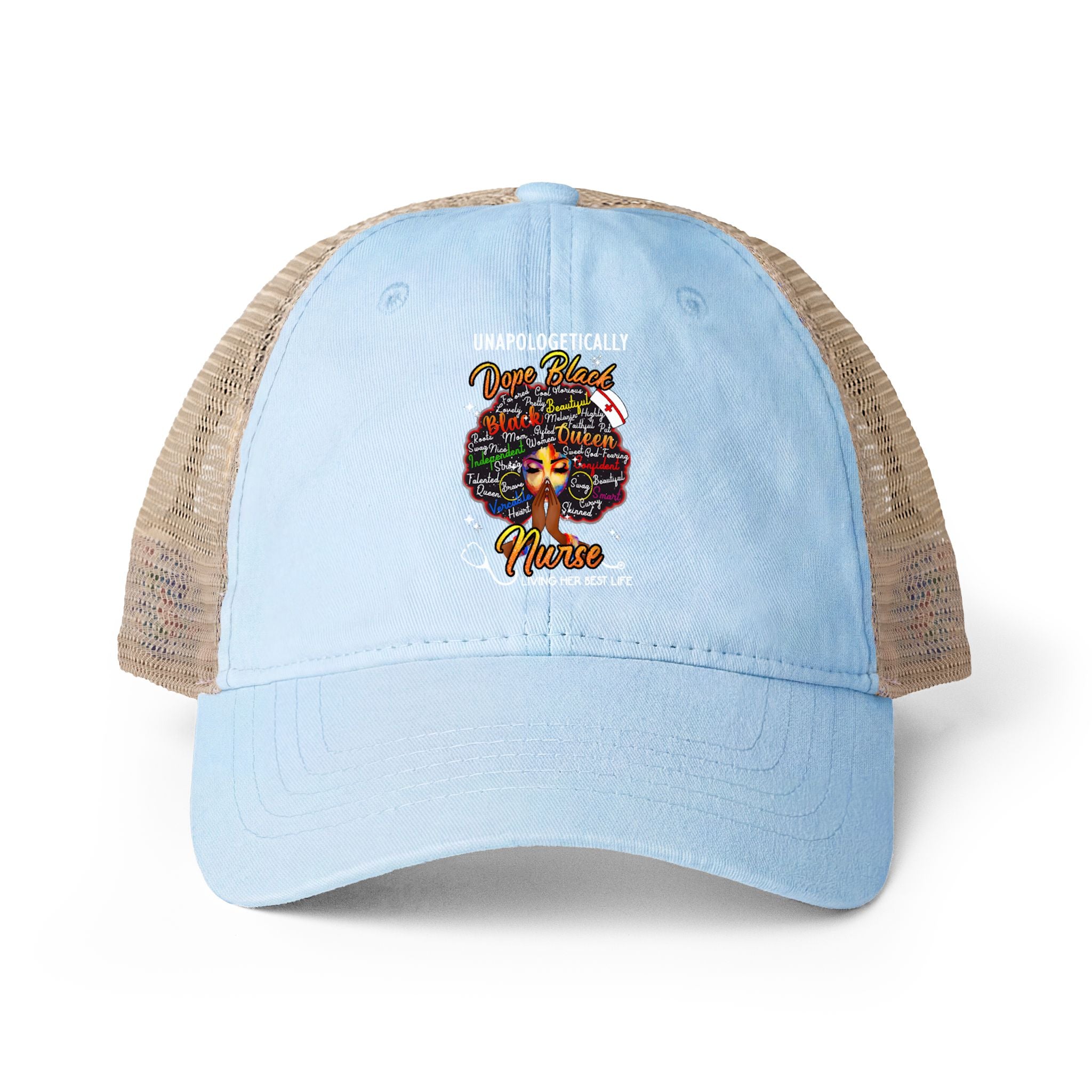 Unapologetically Dope Black Nurse - Washed Mesh-Ponytail Back Cap