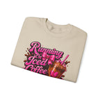 "Running On Iced Coffee" Graphic Cozy Coffee Lover — Pullover Crewneck Sweatshirt