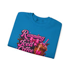 "Running On Iced Coffee" Graphic Cozy Coffee Lover — Pullover Crewneck Sweatshirt