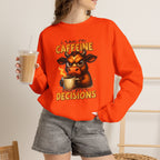 Caffeine-Fueled Cow Sweatshirt — "I Run on Caffeine and Questionable Decisions" Cozy Crewneck