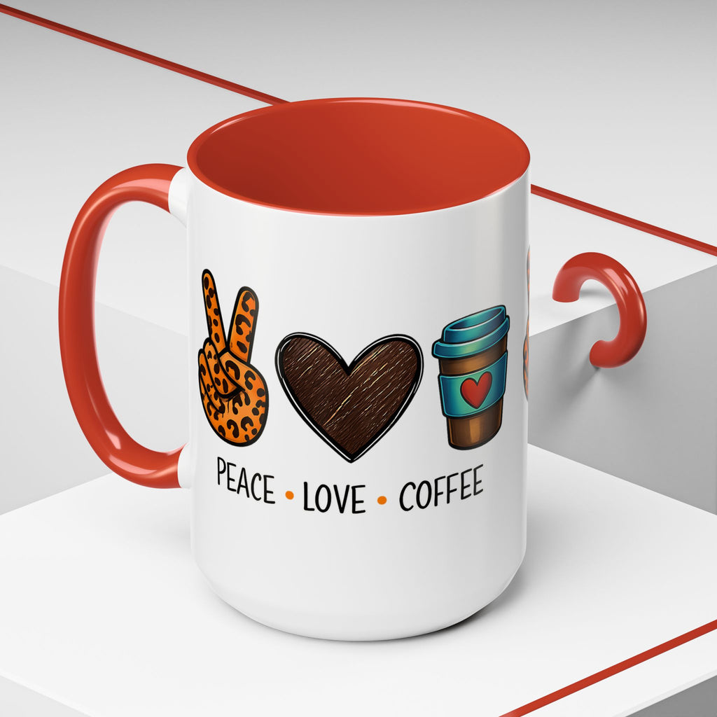 Peace • Love • Coffee Accent Mug — Leopard Peace Sign Coffee Lover Gift