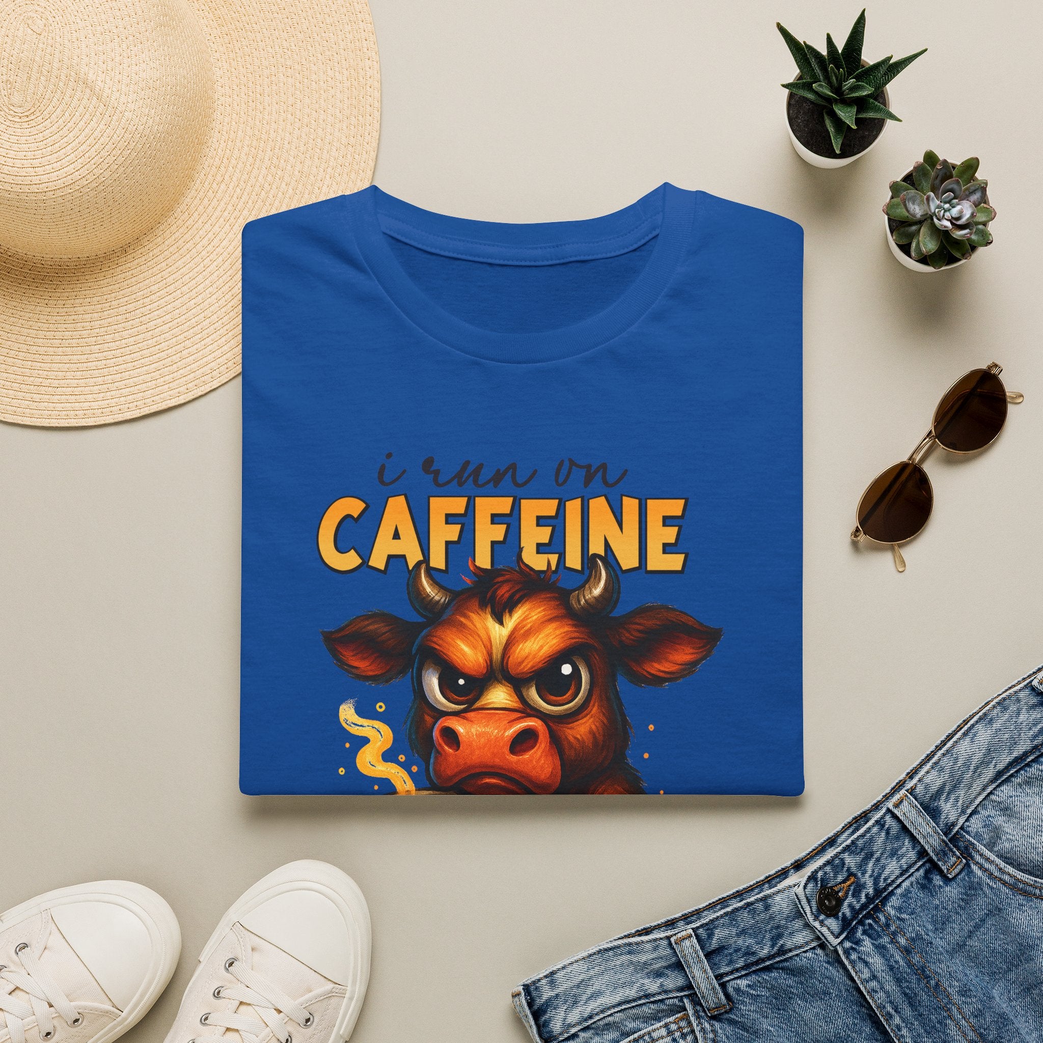 "I Run on Caffeine & Bad Decisions" Coffee Lover Tee — Caffeine Cow T-Shirt