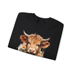 Cow Floral Crewneck Sweatshirt — Cute Cow Face with Daisies