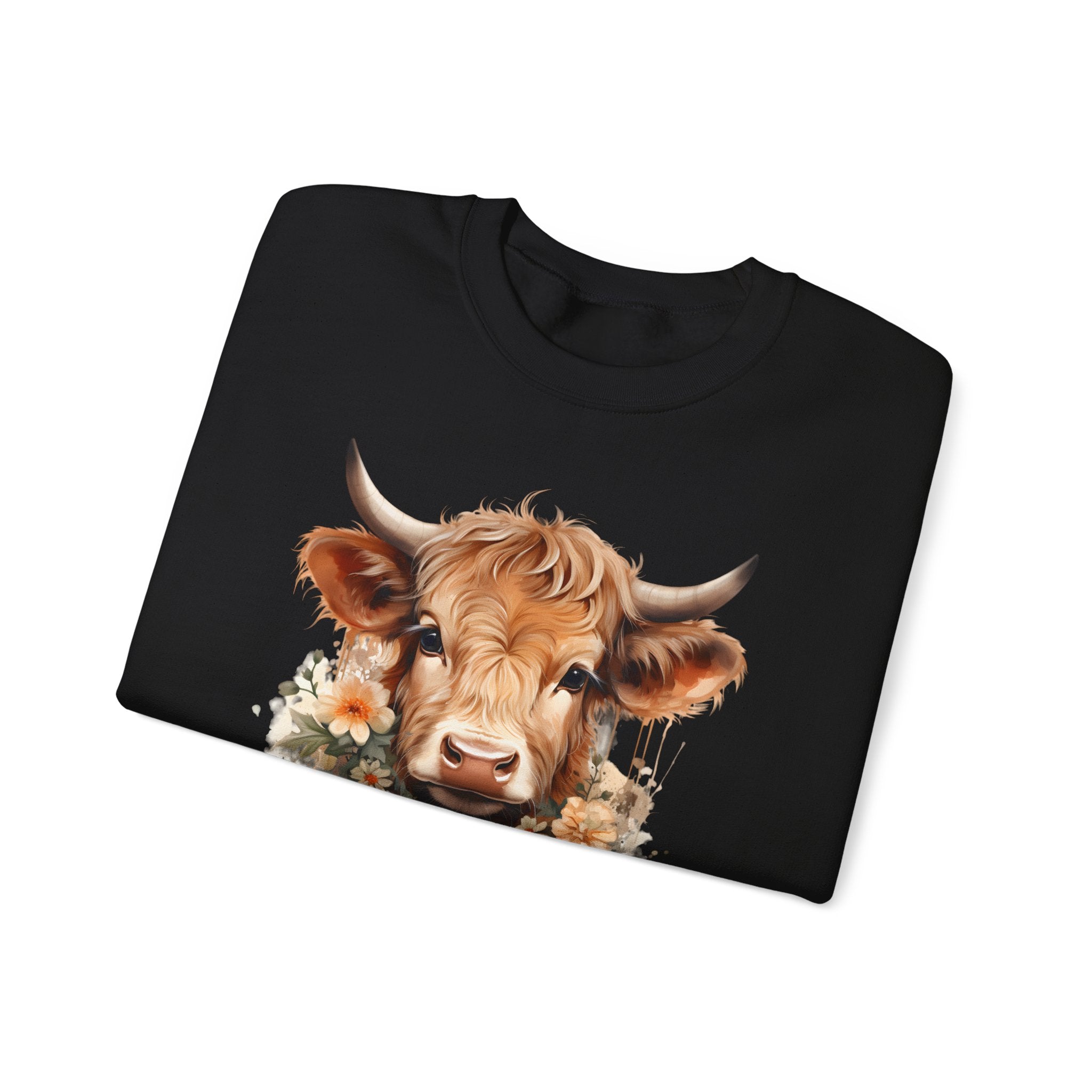 Cow Floral Crewneck Sweatshirt — Cute Cow Face with Daisies