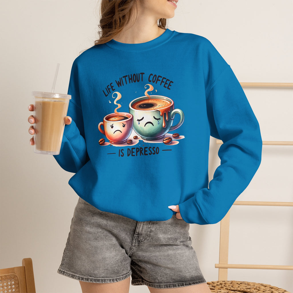 "Life Without Coffee Is Depresso" Cute Cafe Graphic — Coffee Crewneck Sweatshirt