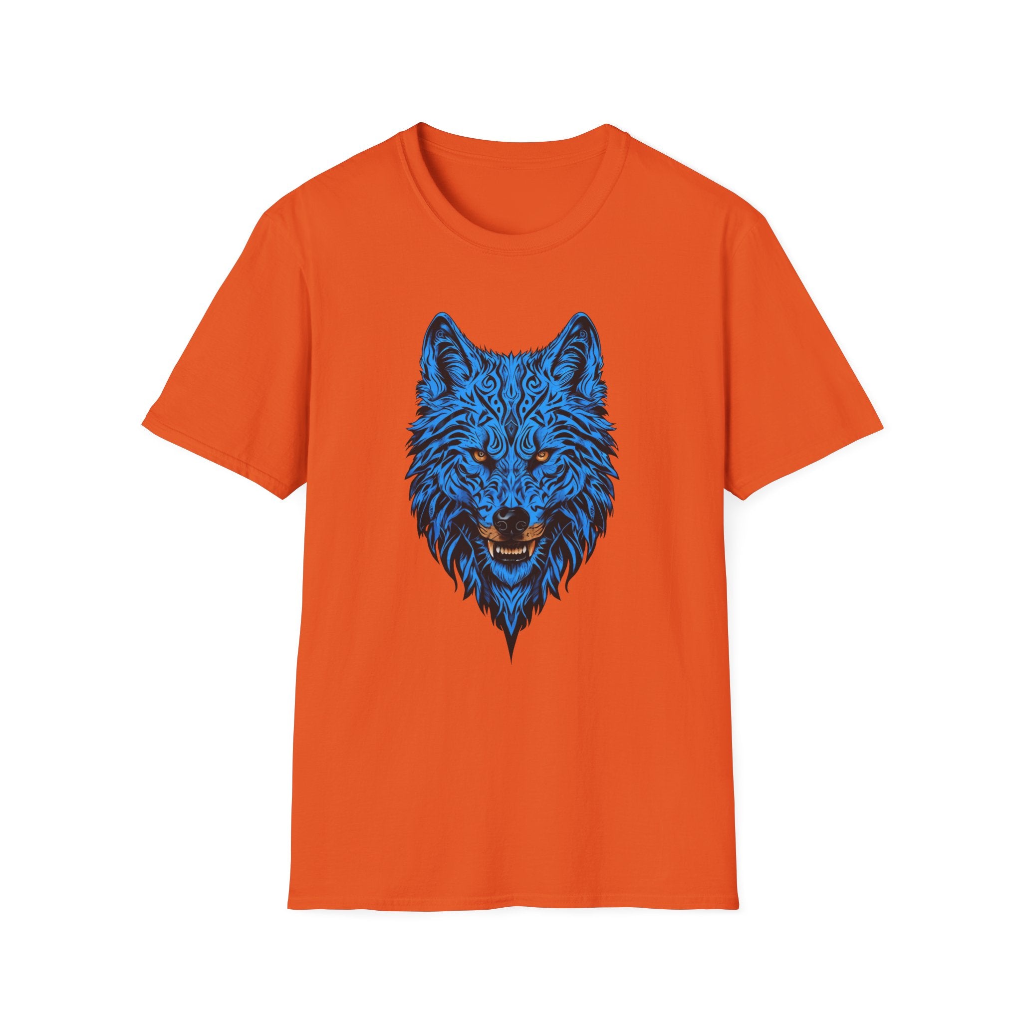 Blue Wolf Head T-Shirt – Stylized Tribal Wolf Graphic Tee