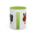 Peace • Love • Coffee Accent Mug — Leopard Peace Sign Coffee Lover Gift
