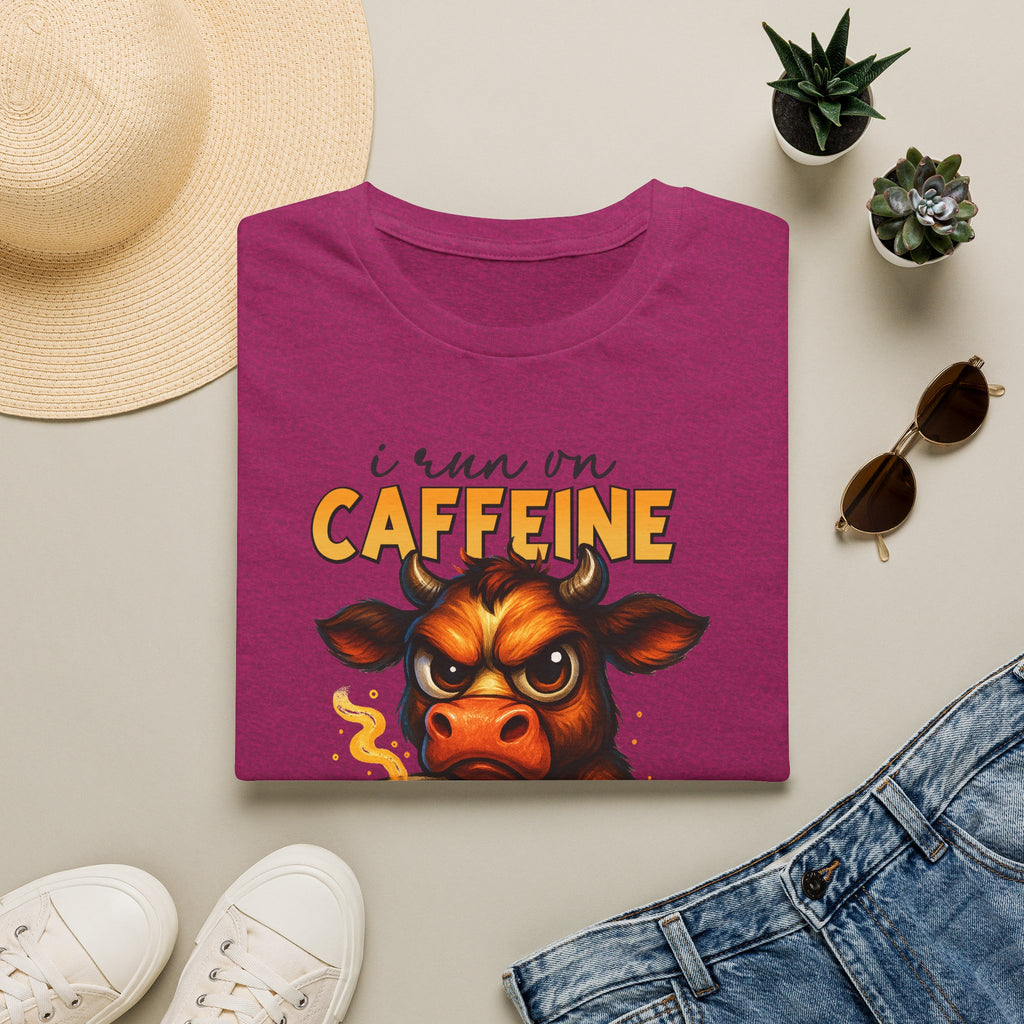 "I Run on Caffeine & Bad Decisions" Coffee Lover Tee — Caffeine Cow T-Shirt