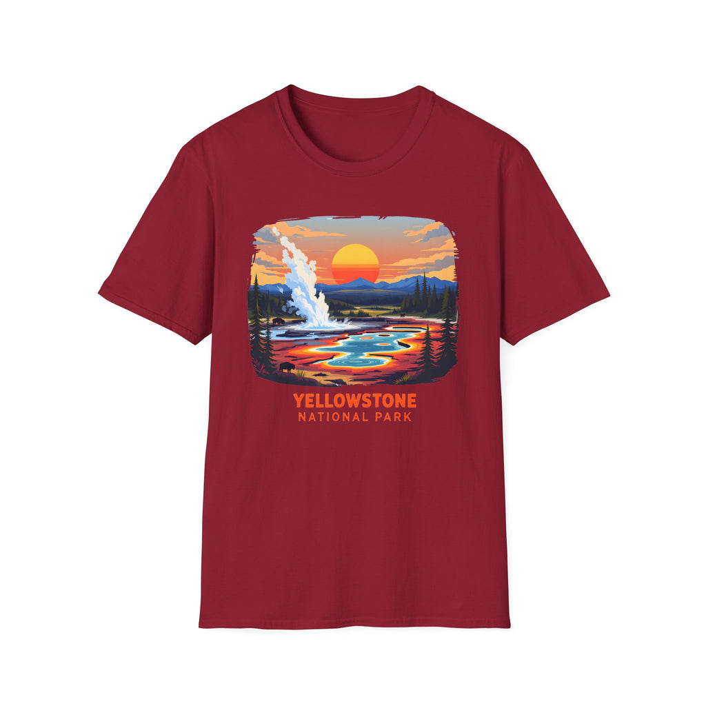 Yellowstone National Park Scenic T-Shirt — Geyser Sunset Graphic Tee