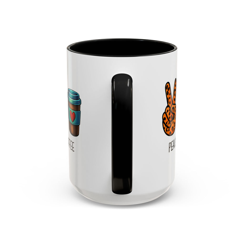 Peace • Love • Coffee Accent Mug — Leopard Peace Sign Coffee Lover Gift
