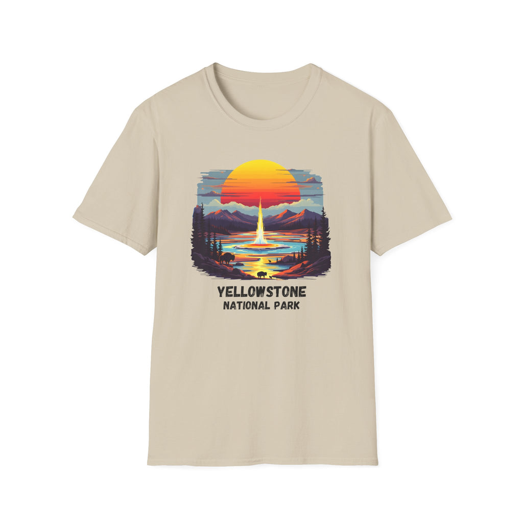 Yellowstone National Park T-Shirt — Retro Geyser Sunset Outdoor Tee