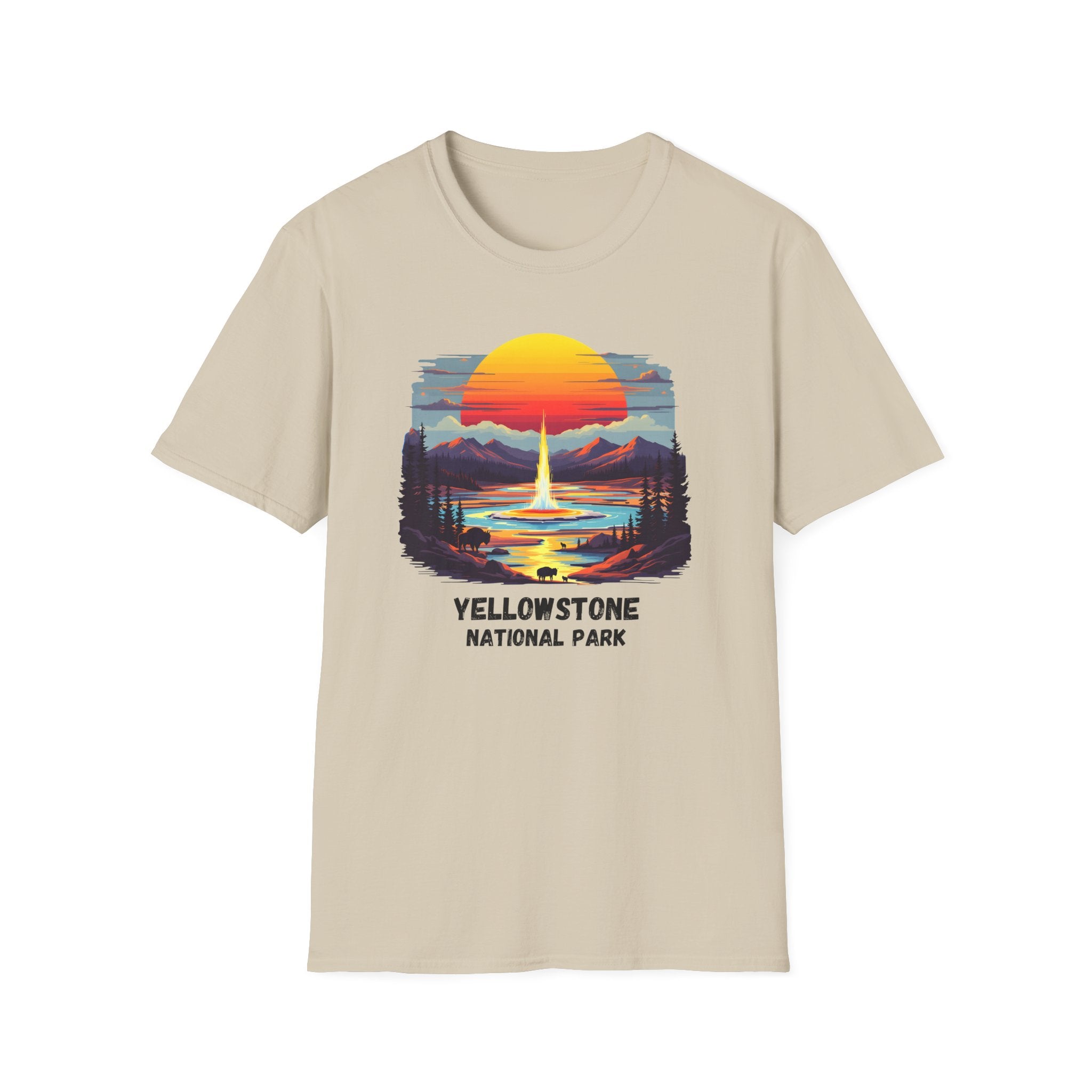 Yellowstone National Park T-Shirt — Retro Geyser Sunset Outdoor Tee